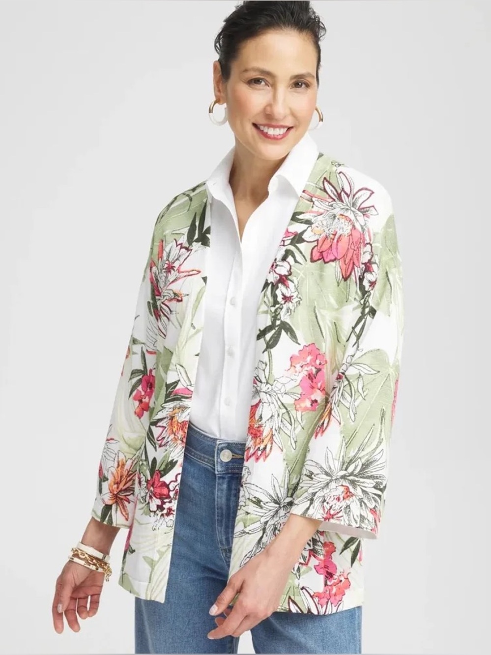 Chico’s | Maui Printed Floral Open Cardigan